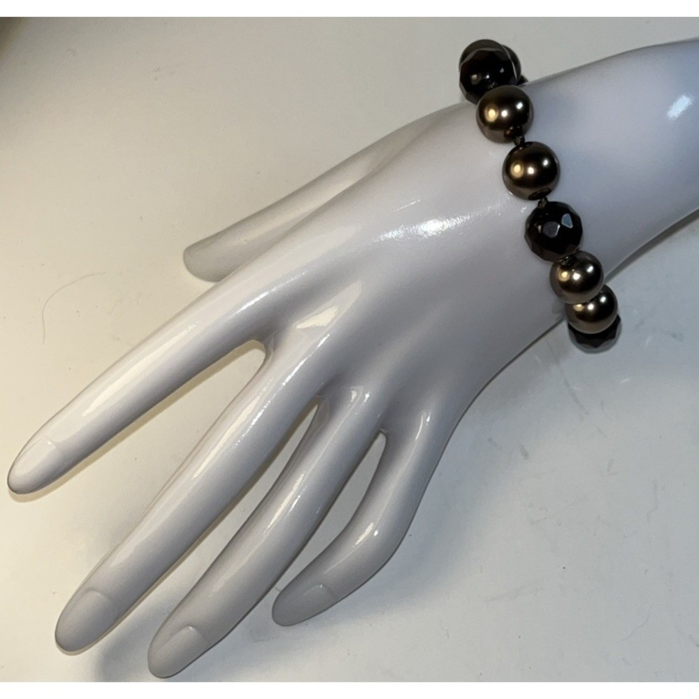 Vintage Monet Bracelet‎ CHUNKY Dark Light Brown Glass And Faux Pearls Refined